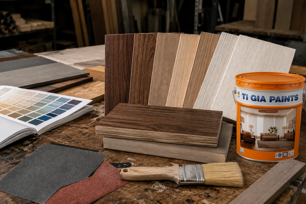 Mẫu sơn và dụng cụ hoàn thiện cửa MDF